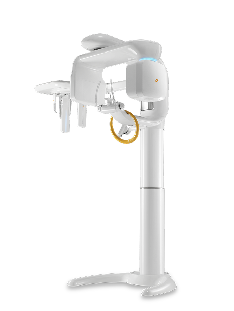 A Rayscan X-ray machine with a white adjustable arm and a stand, set against a black background.