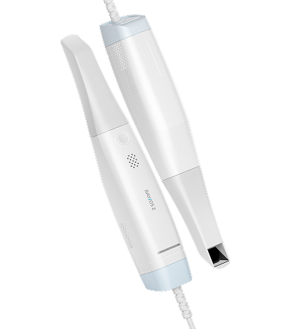 Two white handheld vacuum cleaner attachments with cords, set against a black background.