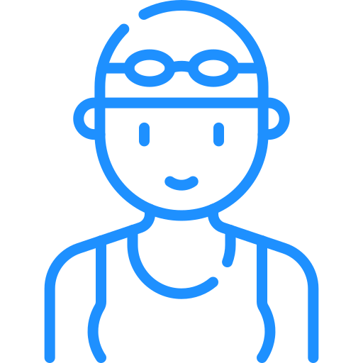 Line drawing of a smiling person wearing glasses and a tank top.