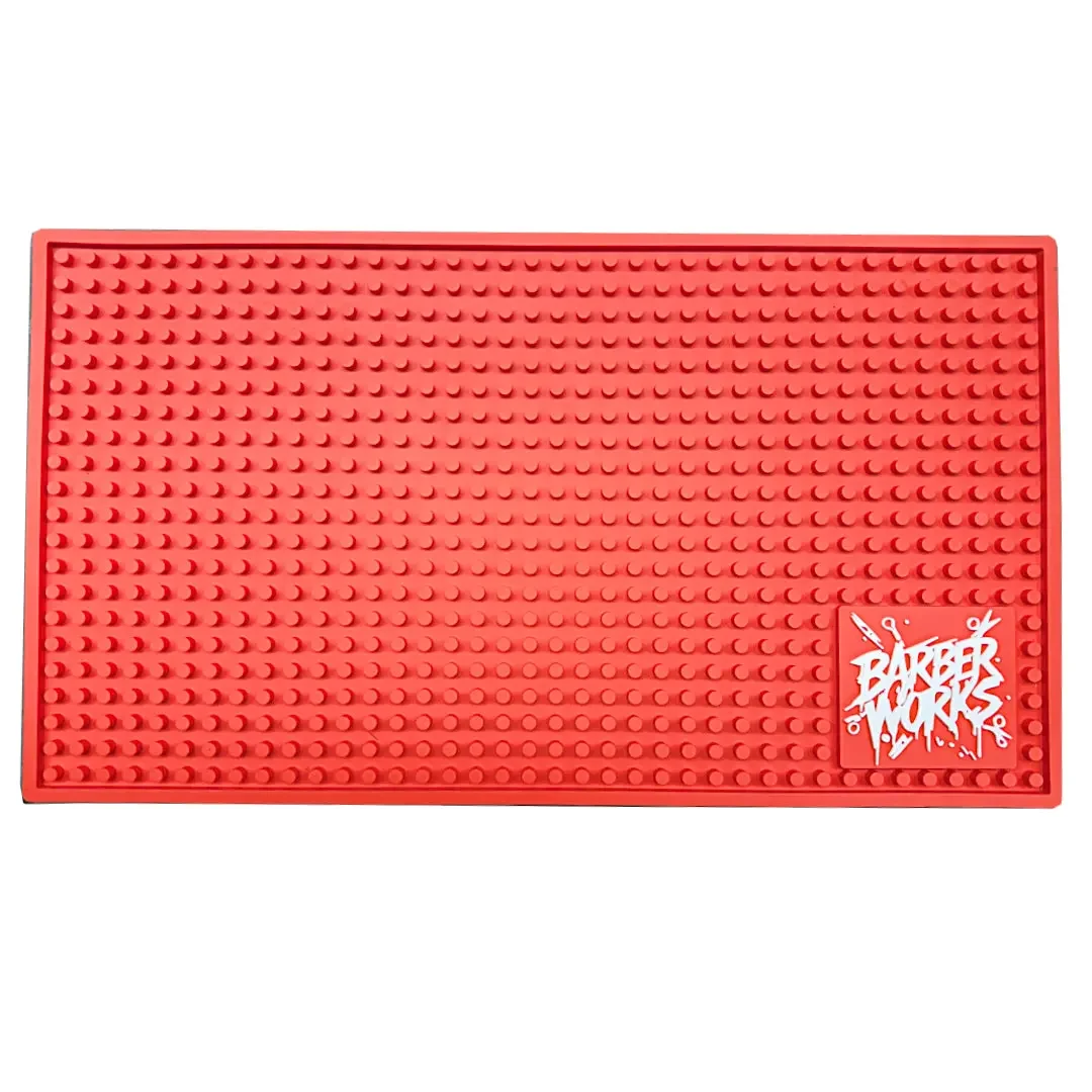 Barber Works Professional Station Mat 17.5" x 10" - Heavy-Duty, Water & Heat Resistant Non-Slip Tool Mat - Red BW-605.webp