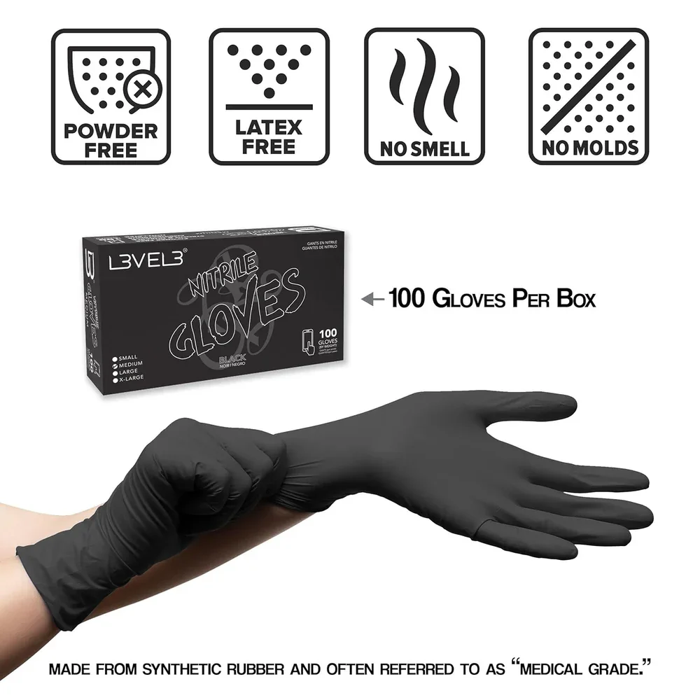 L3VEL3 Professional Nitrile Gloves 100pk - Black - Medium 3.webp