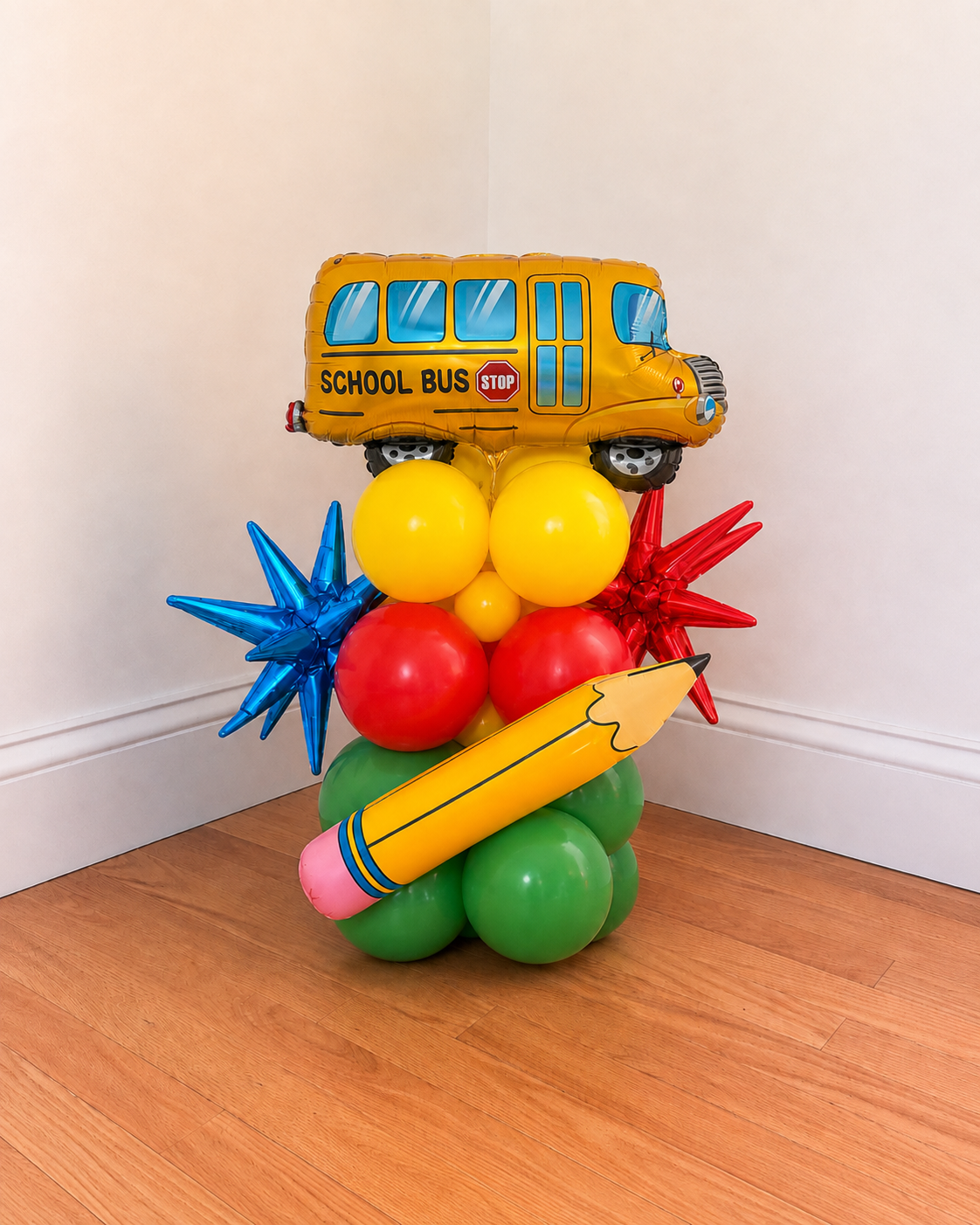 Mini Back to School Balloon Stack - School Bus Topper