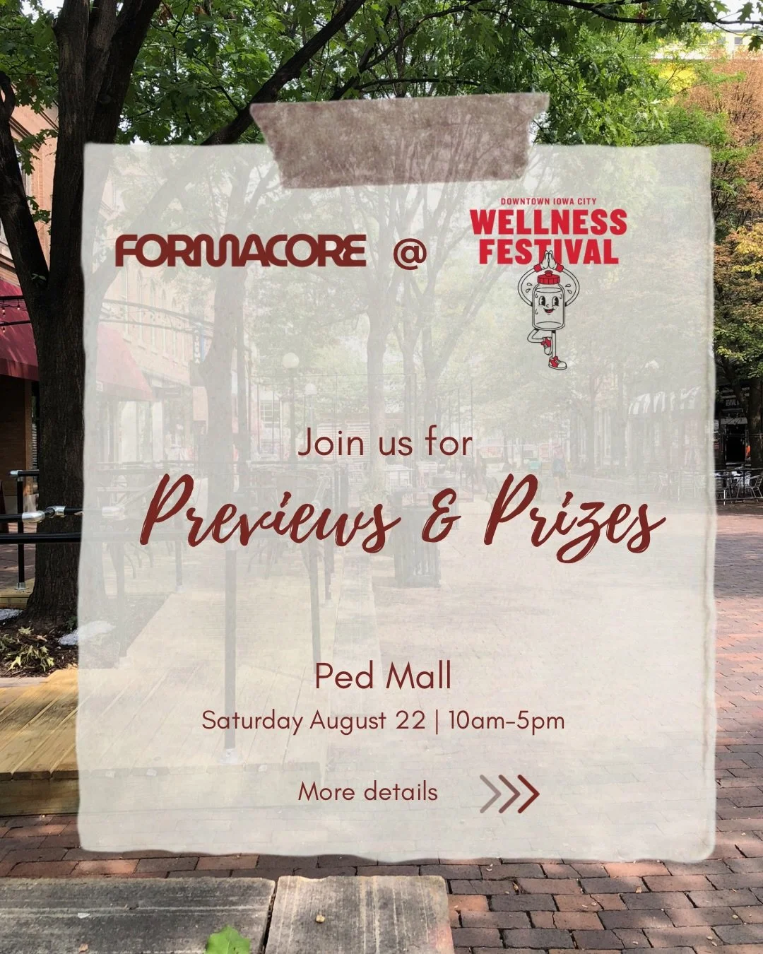 Formacore is popping up downtown 🤎✨

Come hang with us at the @downtowniowacity Wellness Fair this Saturday, August 22! We&rsquo;ll be joining some of our favorite local wellness businesses for a day all about moving, feeling good, and connecting wi