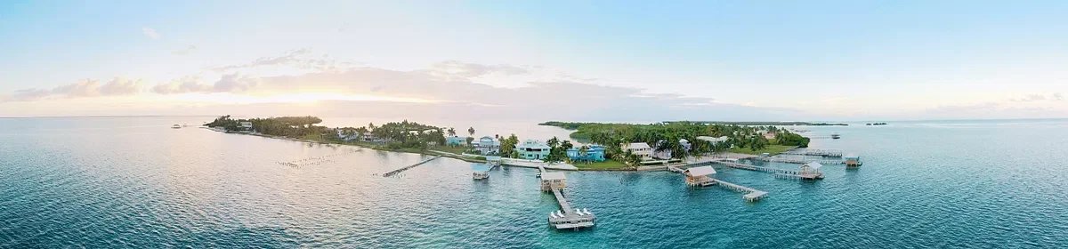 View of St. Georges Caye from the East Dock overlooking Caribbean Sea