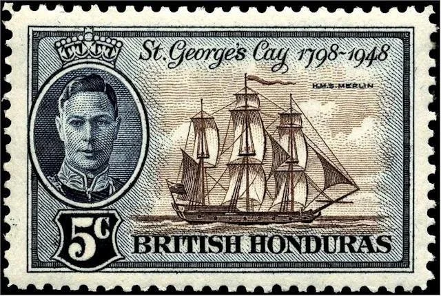 St. George's Caye  British Honduras five cent stamp