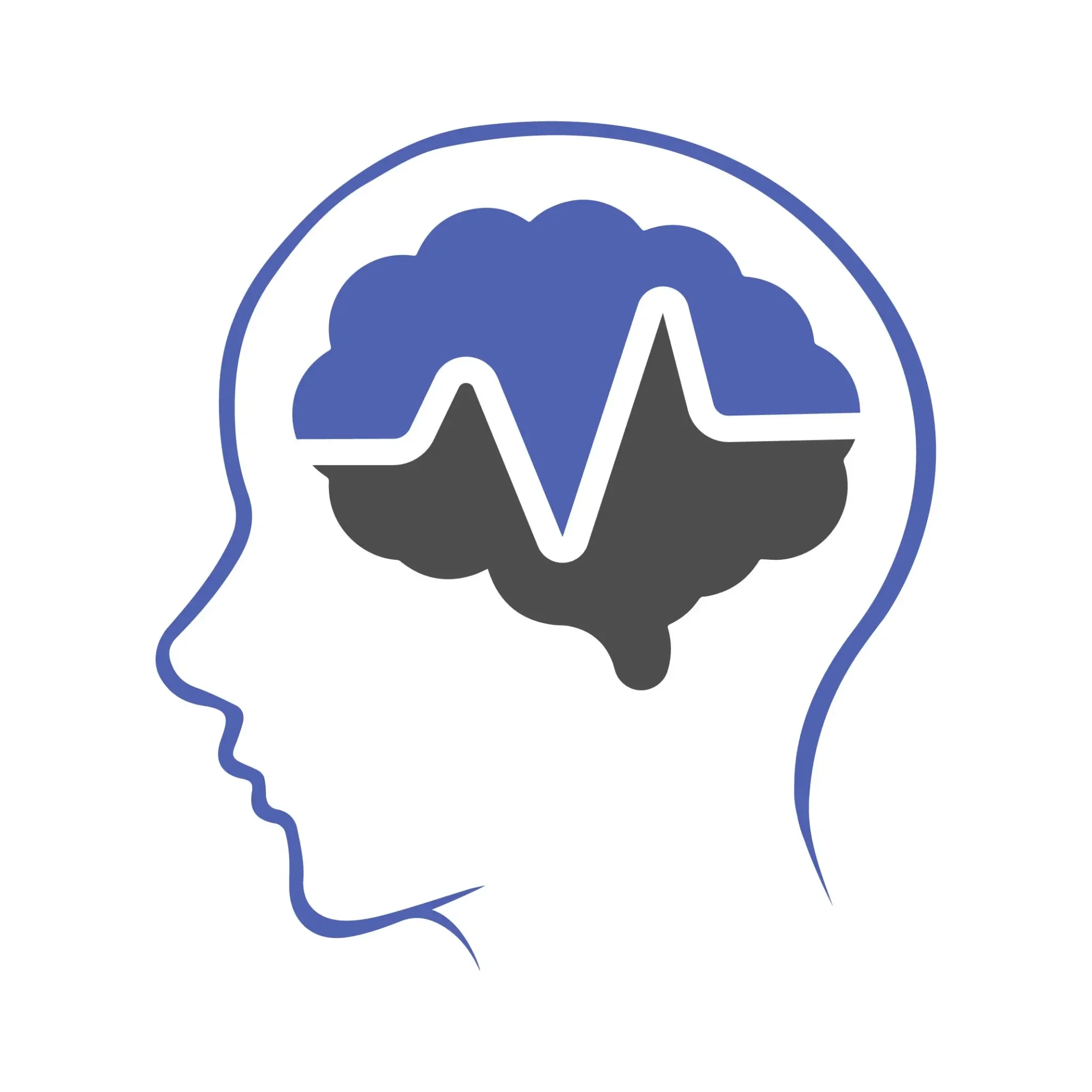 Outline of a human head in profile view with a cloud and mountain icon inside, surrounded by a blue circular border.