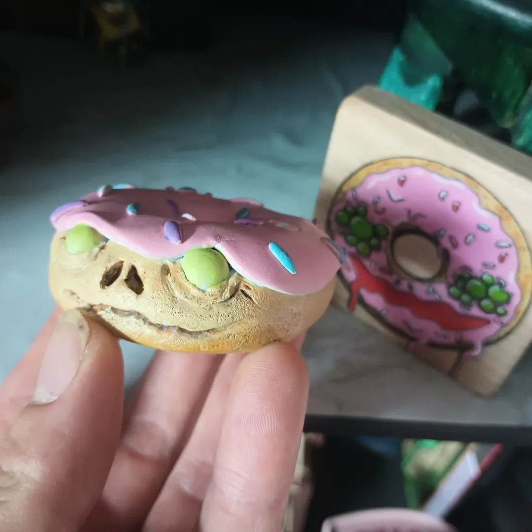 Sculpted Donut/ Acrylic on Wood 