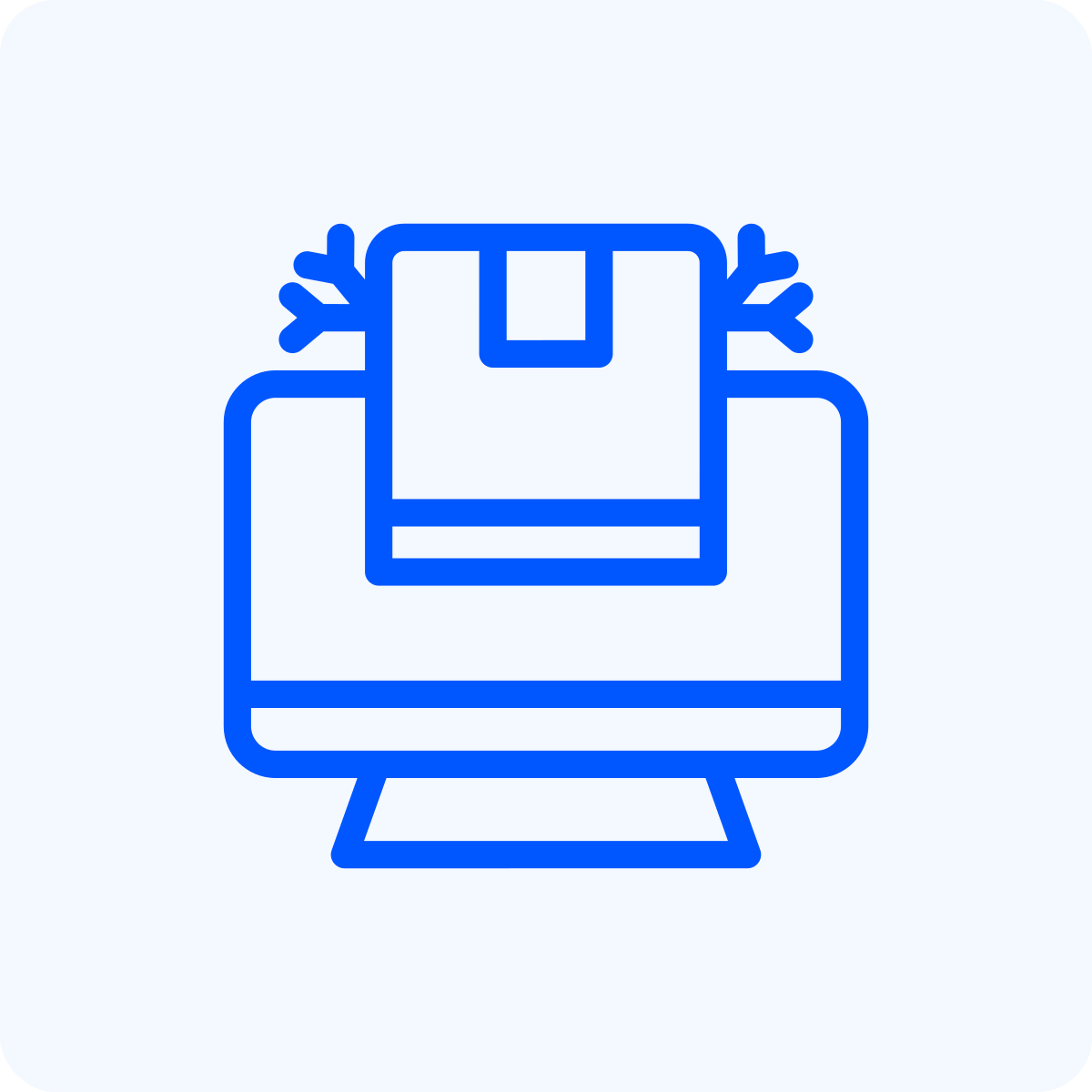 Icon of a computer monitor displaying a box with a snowflake and a box on top of the snowflake, indicating air conditioning or cooling.
