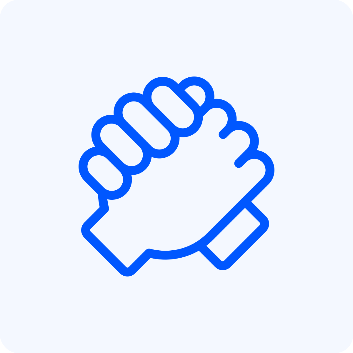 Blue outline of a clenched fist on a light background.