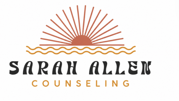 Logo for Sarah Allen Counseling featuring a stylized sunset with sun rays, wavy lines, and the text 'Sarah Allen Counseling'.