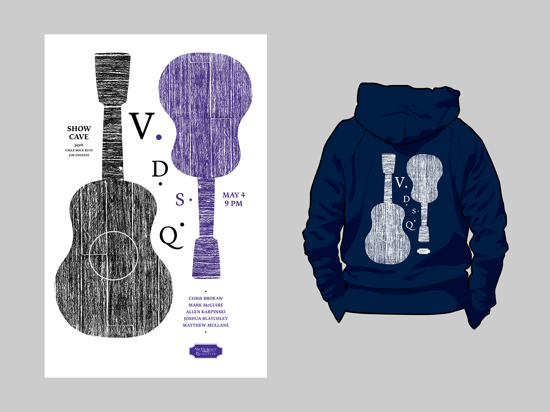  VDSQ  Created posters and limited-edition apparel that gave VDSQ a consistent visual presence across releases and events.  Art Direction, Illustration, and Design / Vin Du Select Qualitite  