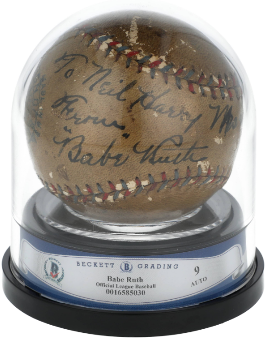 Circa 1927 Babe Ruth Single-Signed, Inscribed OAL Johnson Baseball - Beckett Auto 9 and LOA, JSA LOA
