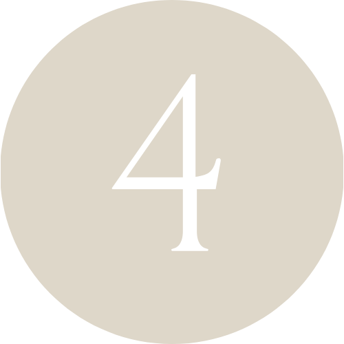Gray circular badge with white number four in the center.