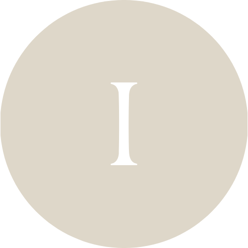 A beige circular icon with a white capital letter 'I' in the center.