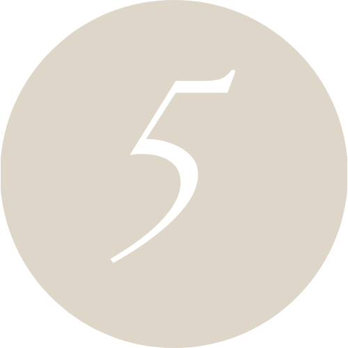 A beige circle with the number five in white in the center.