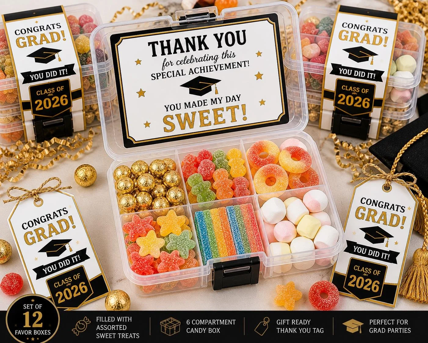 Graduation Candy Favor Box Set, Class of 2026 Party Favors, Graduation Candy Box, Grad Treat Boxes, Graduation Dessert Table Favors,