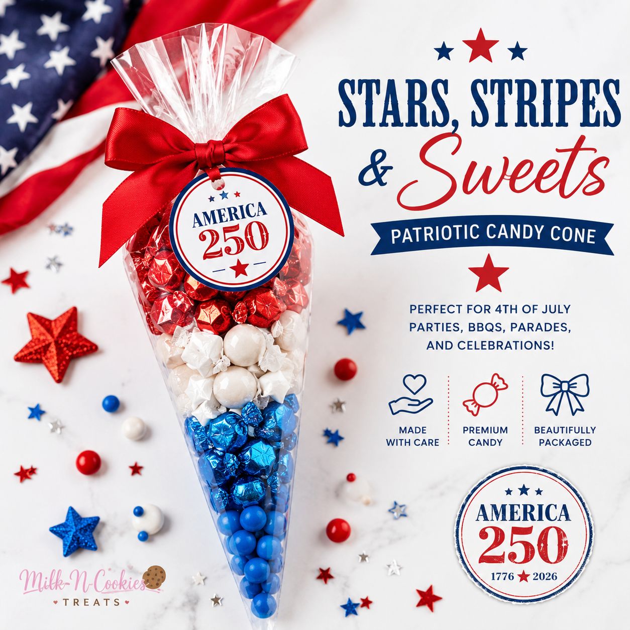 America 250 Candy Cones – Patriotic Party Favors