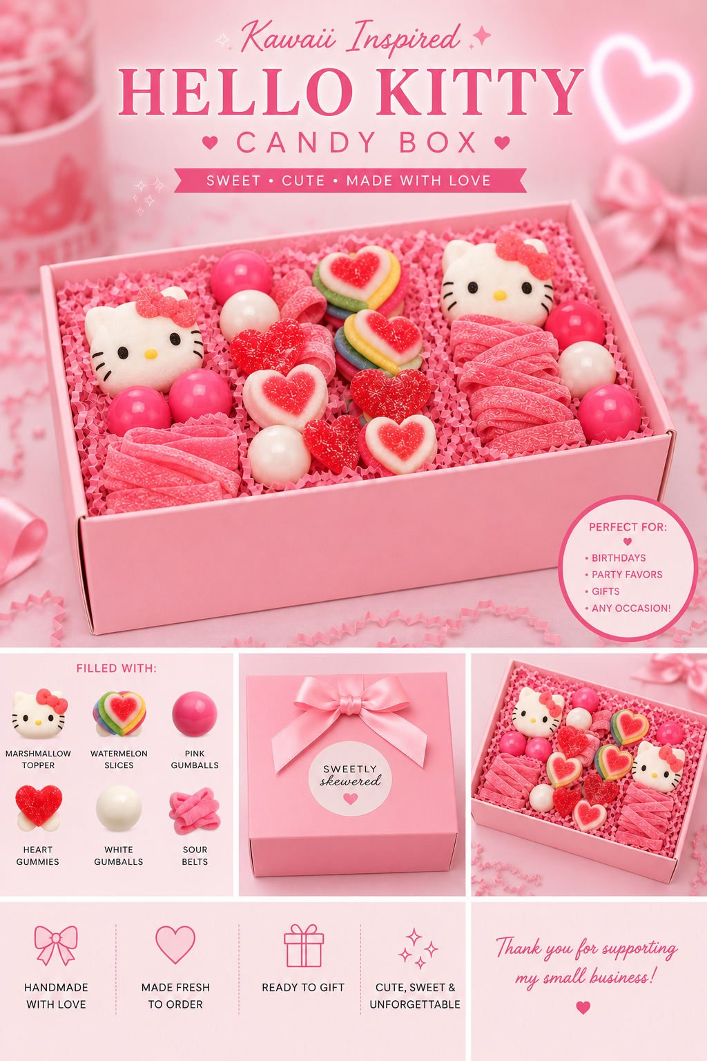 Kawaii Inspired Candy Box, Cute Pink Candy Gift Box, Pastel Candy Treat Box, Sweet Treat Gift, Kawaii Party Favor Box, Cute Candy Box