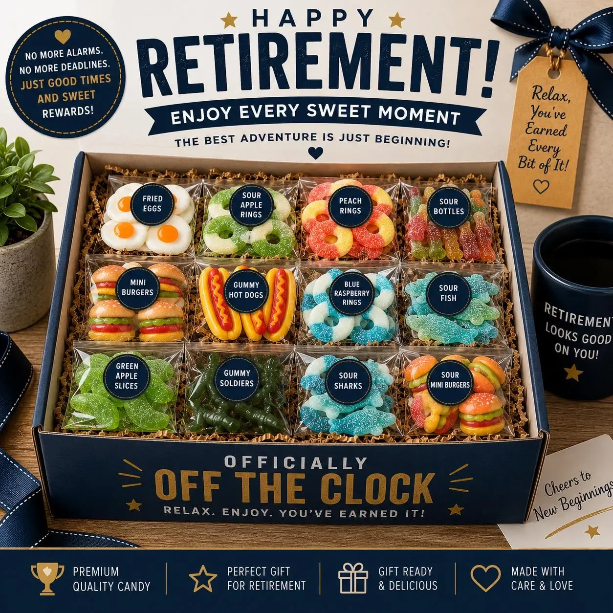 Retirement Candy Gift Box | Funny Retirement Gift Basket | Retirement Party Candy Box | Off The Clock Treat Box