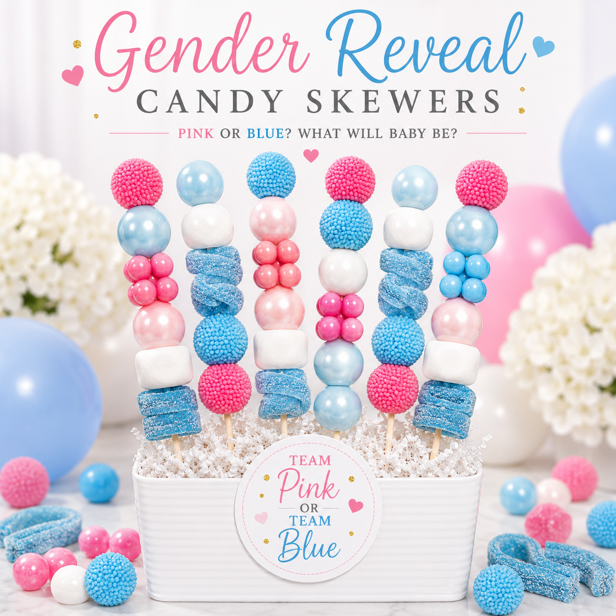 Gender Reveal Candy Skewers, Baby Shower Candy Treats, Pink and Blue Candy Skewers, Gender Reveal Party Favors, Team Pink Team Blue