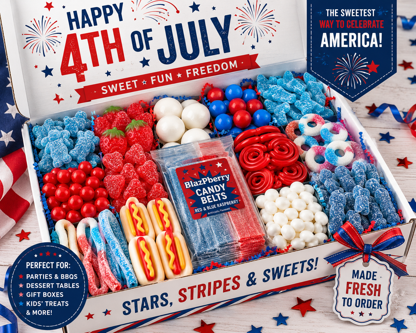 4th of July Candy Box, Patriotic Candy Gift Box, Red White and Blue Candy Box, Independence Day Treat Box, Fourth of July Party Candy
