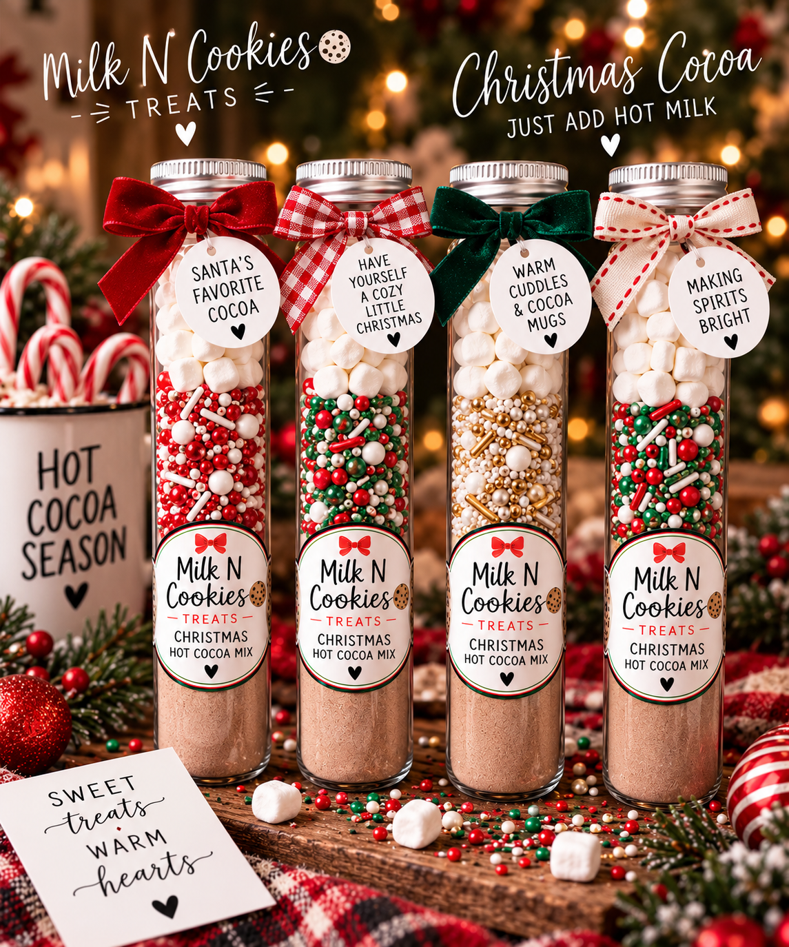 Christmas Hot Cocoa Mix Tubes | Holiday Stocking Stuffers & Party Favors