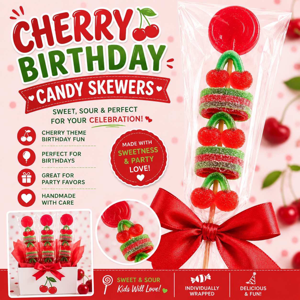 Cherry Birthday Candy Skewers