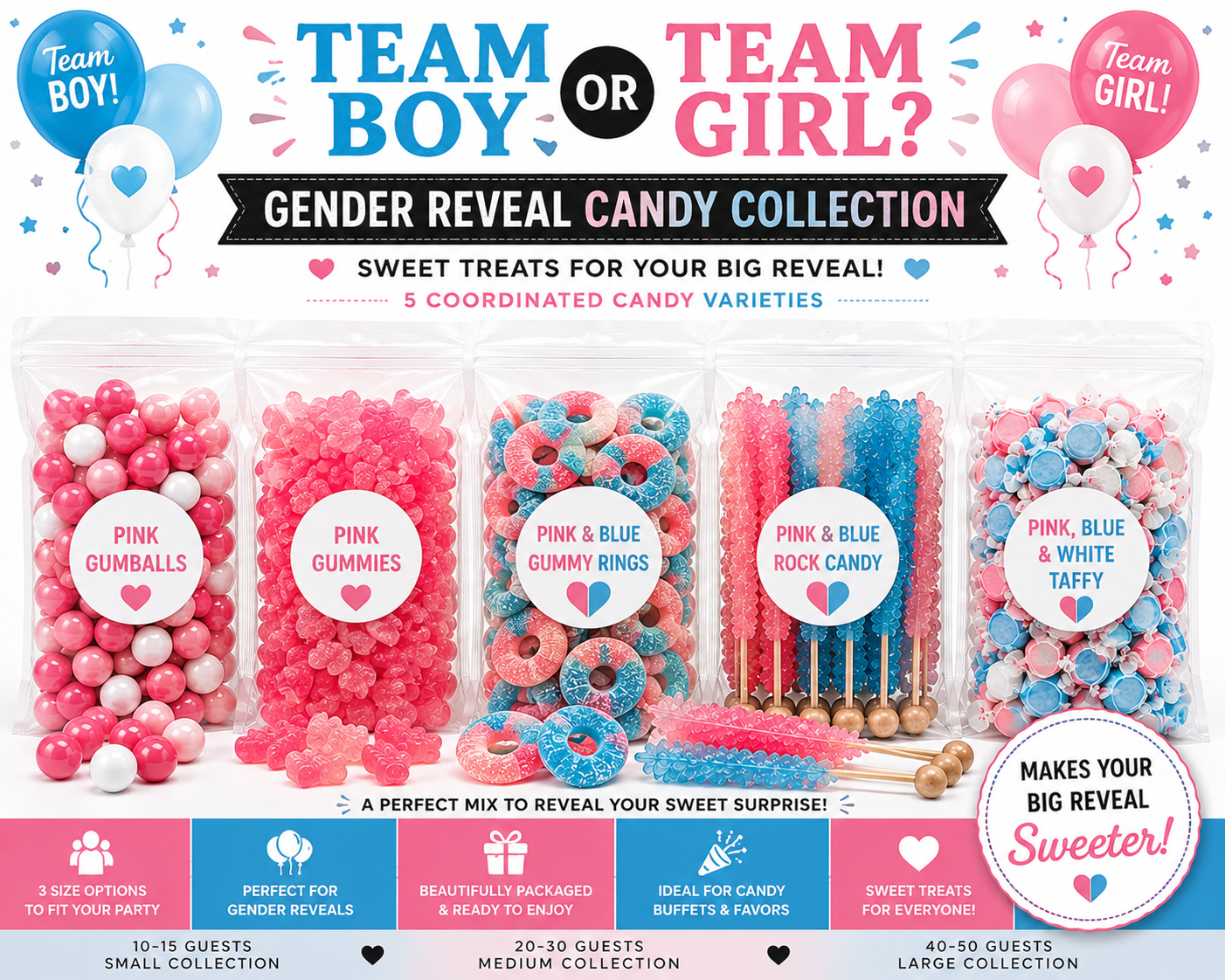 Gender Reveal Candy Collection – Team Boy or Team Girl Party Candy Bundle