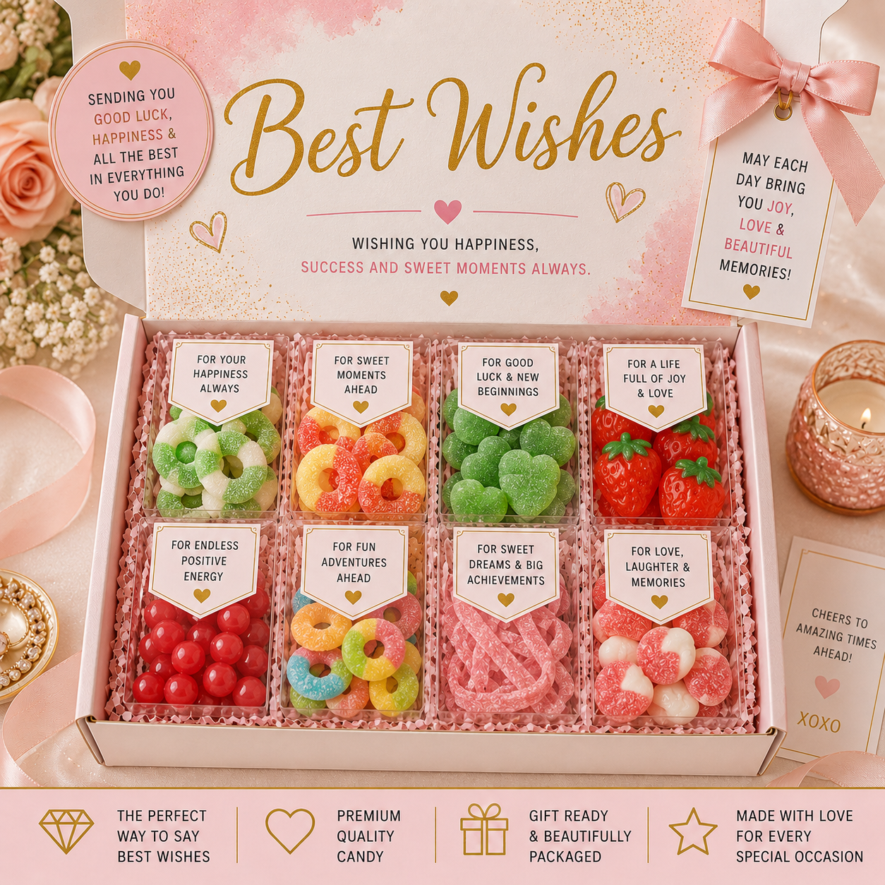 Best Wishes Candy Gift Box, Sweet Treat Gift Box, Thinking of You Candy Box, Good Luck Gift Box, Candy Care Package, Celebration Candy Box