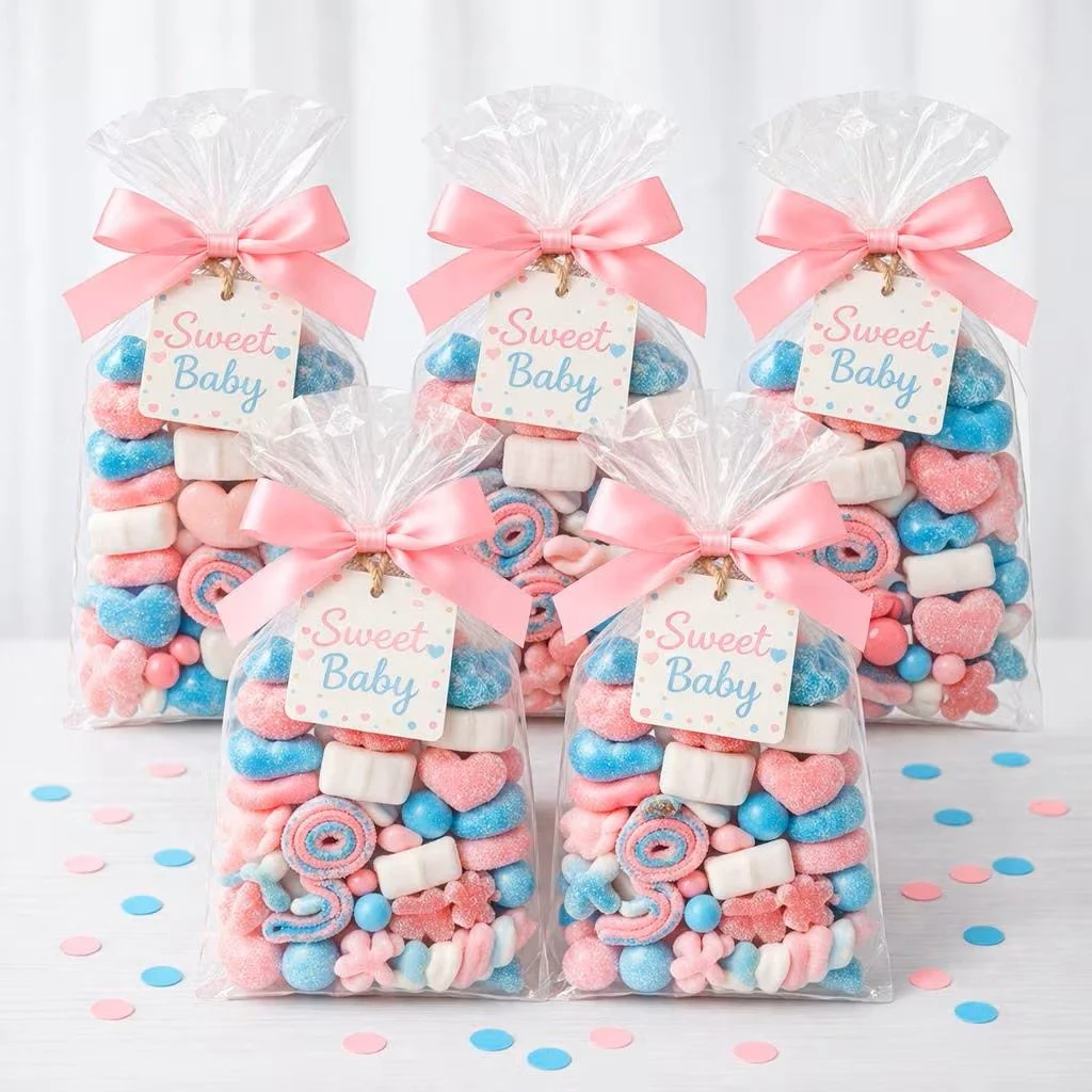 Sweet Baby Candy Mix Bags | Baby Shower Candy Favor Bags | Pink & Blue Candy Party Treats