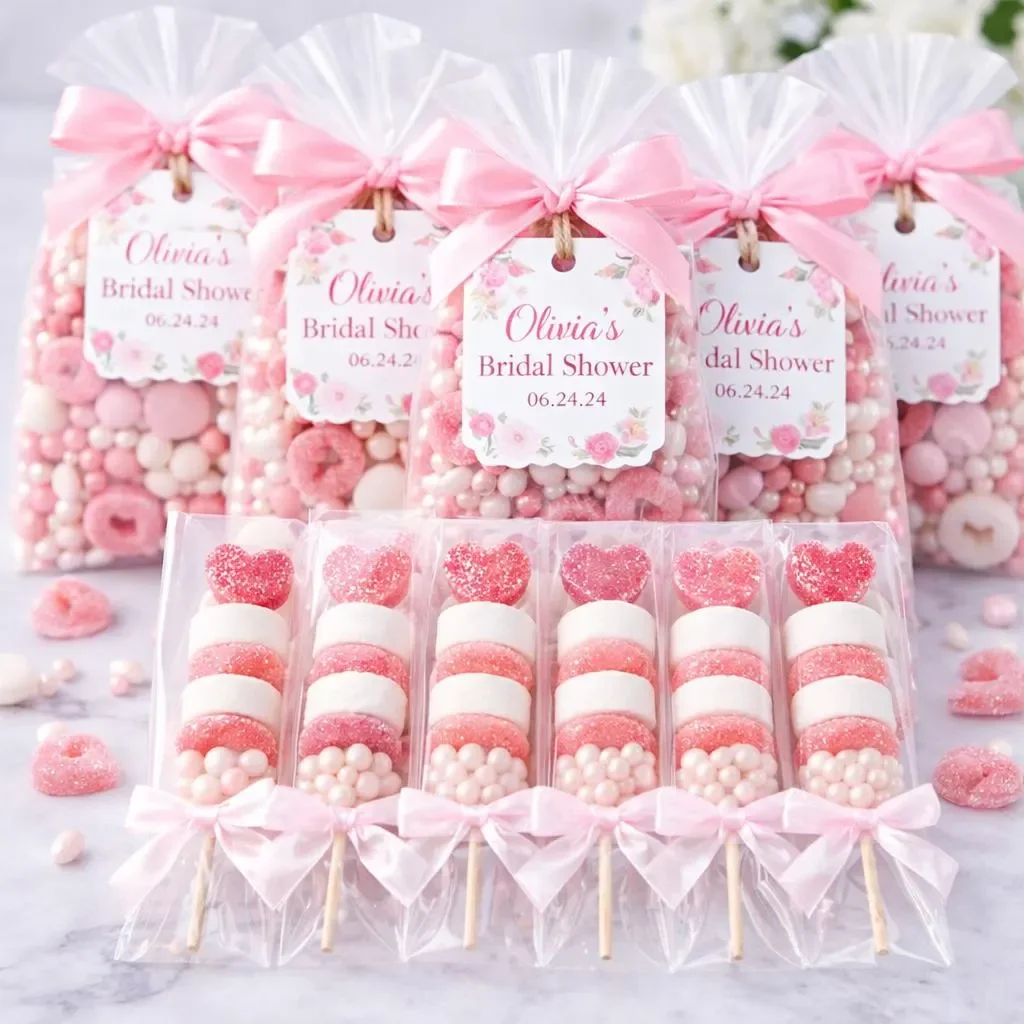Bridal Shower Candy Skewers, Personalized Bridal Shower Favors, Pink Wedding Candy Favor, Bachelorette Party Treats, Custom Candy Skewers