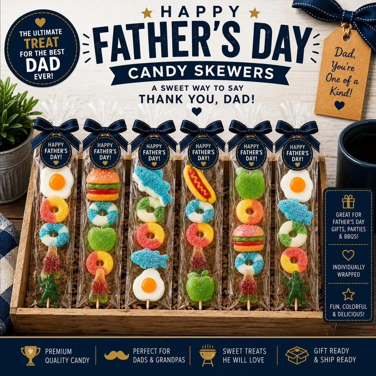 Father’s Day Candy Skewers | Candy Gift for Dad | Father’s Day Treat Box | Sweet Gifts for Dads & Grandpas