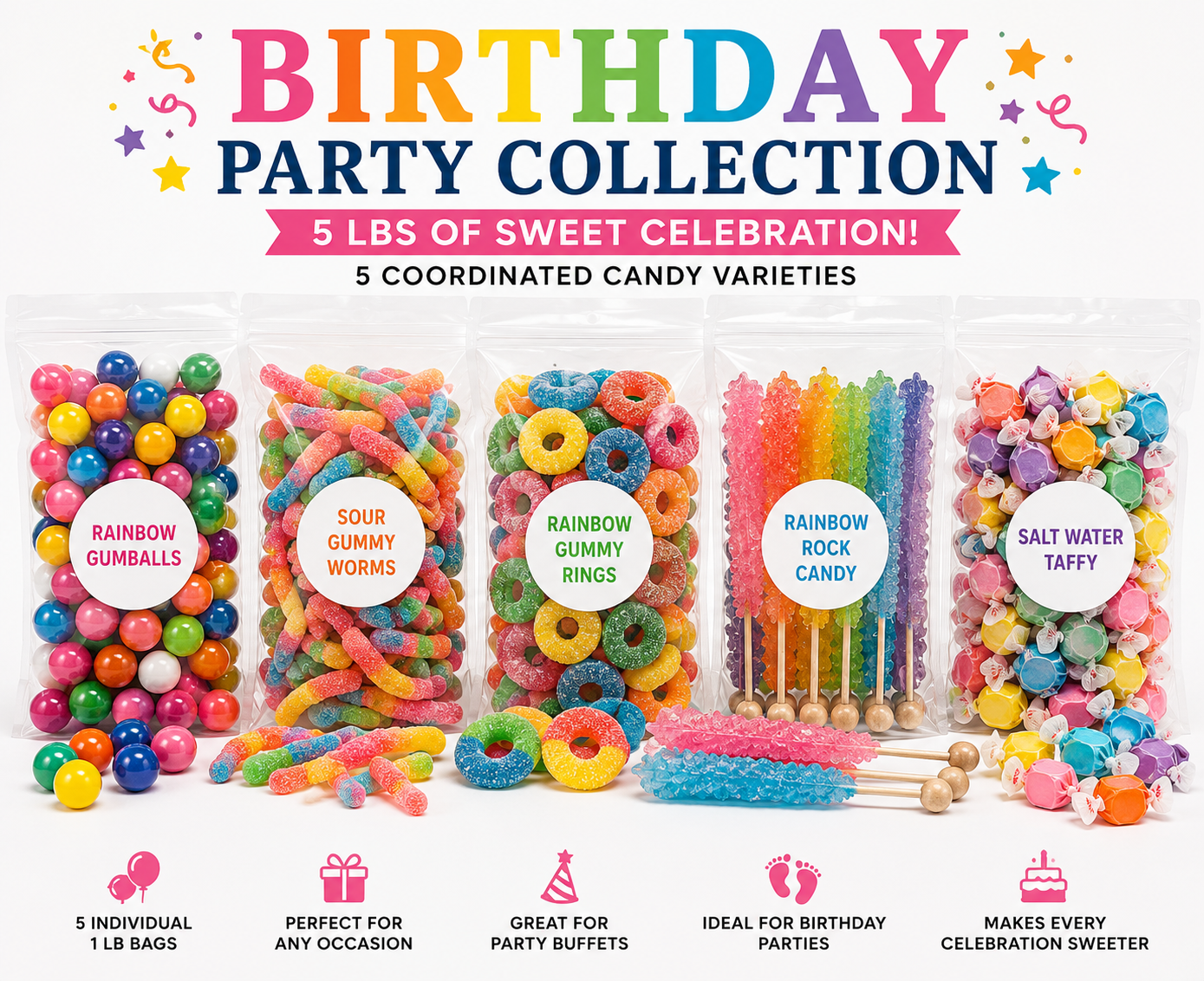 Birthday Party Collection – 5 LB Candy Buffet Bundle | Rainbow Party Candy Assortment
