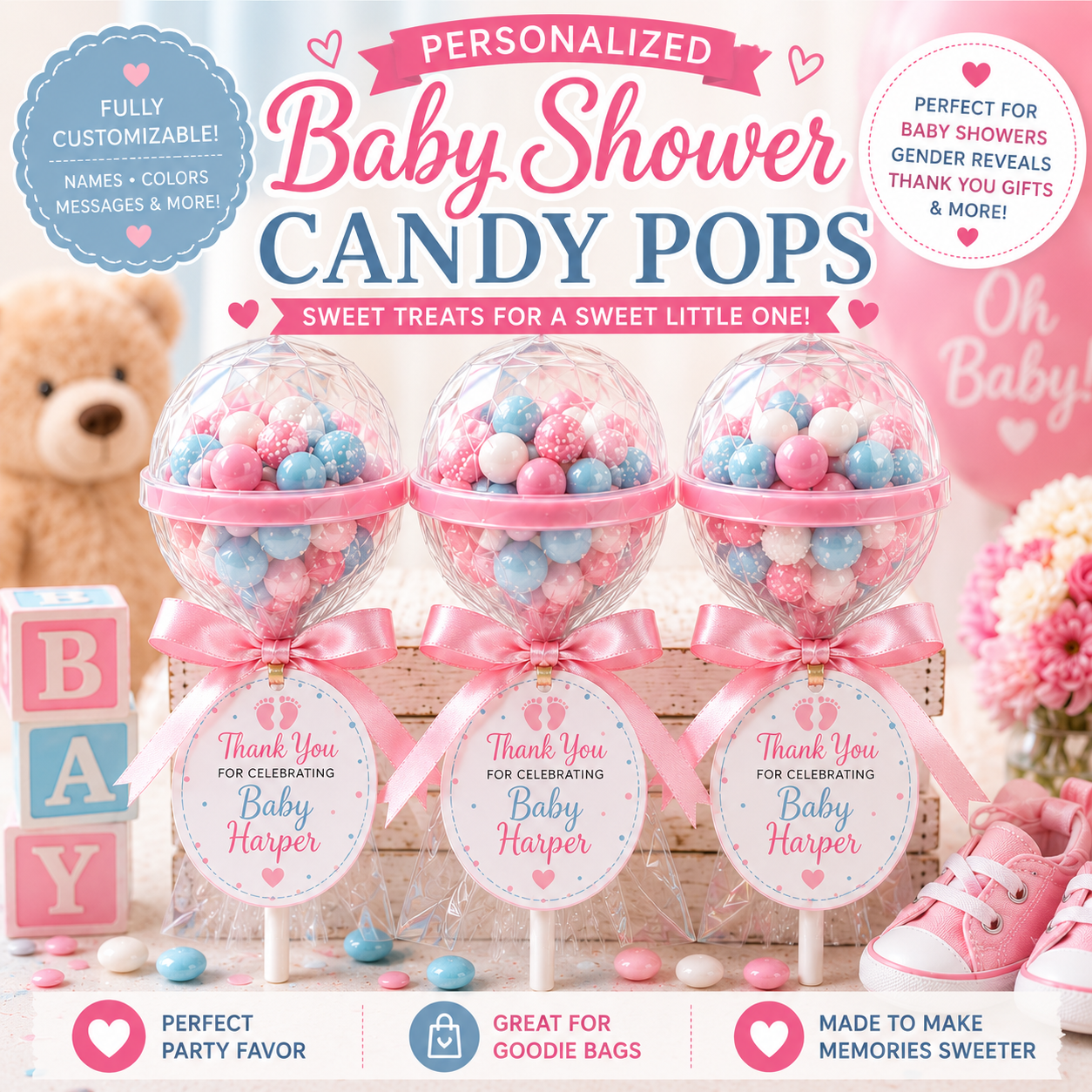 Personalized Baby Shower Candy Pops | Baby Shower & Gender Reveal Party Favors