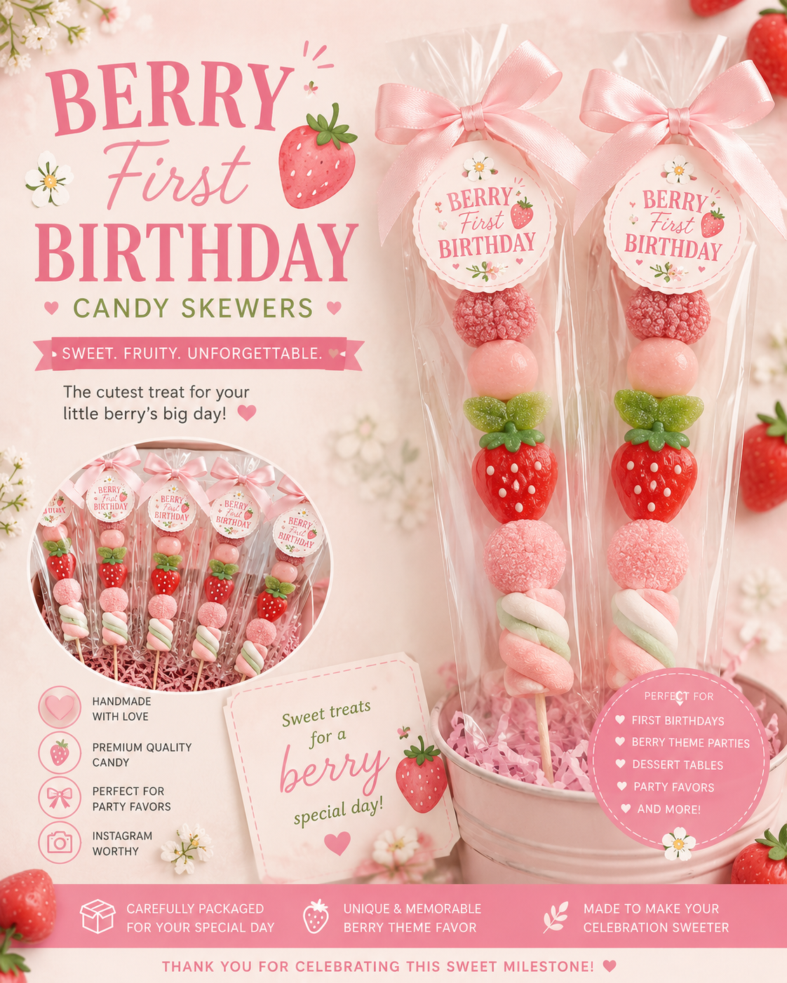 Berry First Birthday Candy Skewers