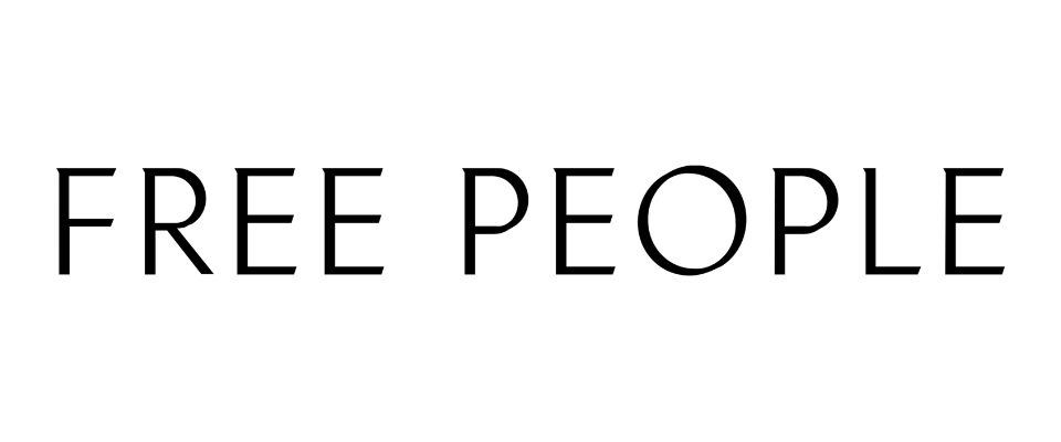 The image shows the words "FREE PEOPLE" written in black capital letters against a white background.