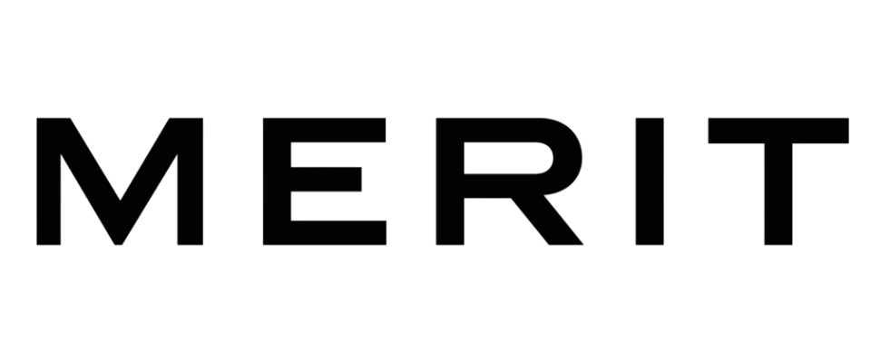The word 'MERIT' spelled out in large black letters on a white background.