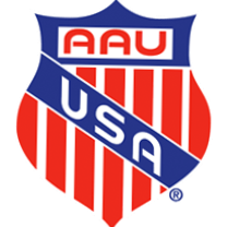 AAU USA shield logo with red, white, and blue colors.