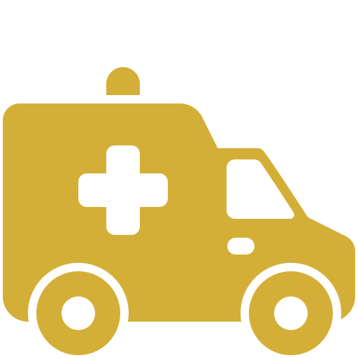 Gold and black ambulance icon with a cross symbol on the side.