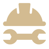 Icon of a construction helmet with a wrench beneath it
