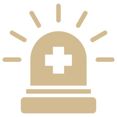 A beige emergency siren light with a black cross in the center, emitting radiating lines.