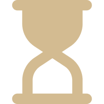 A beige hourglass icon with black background