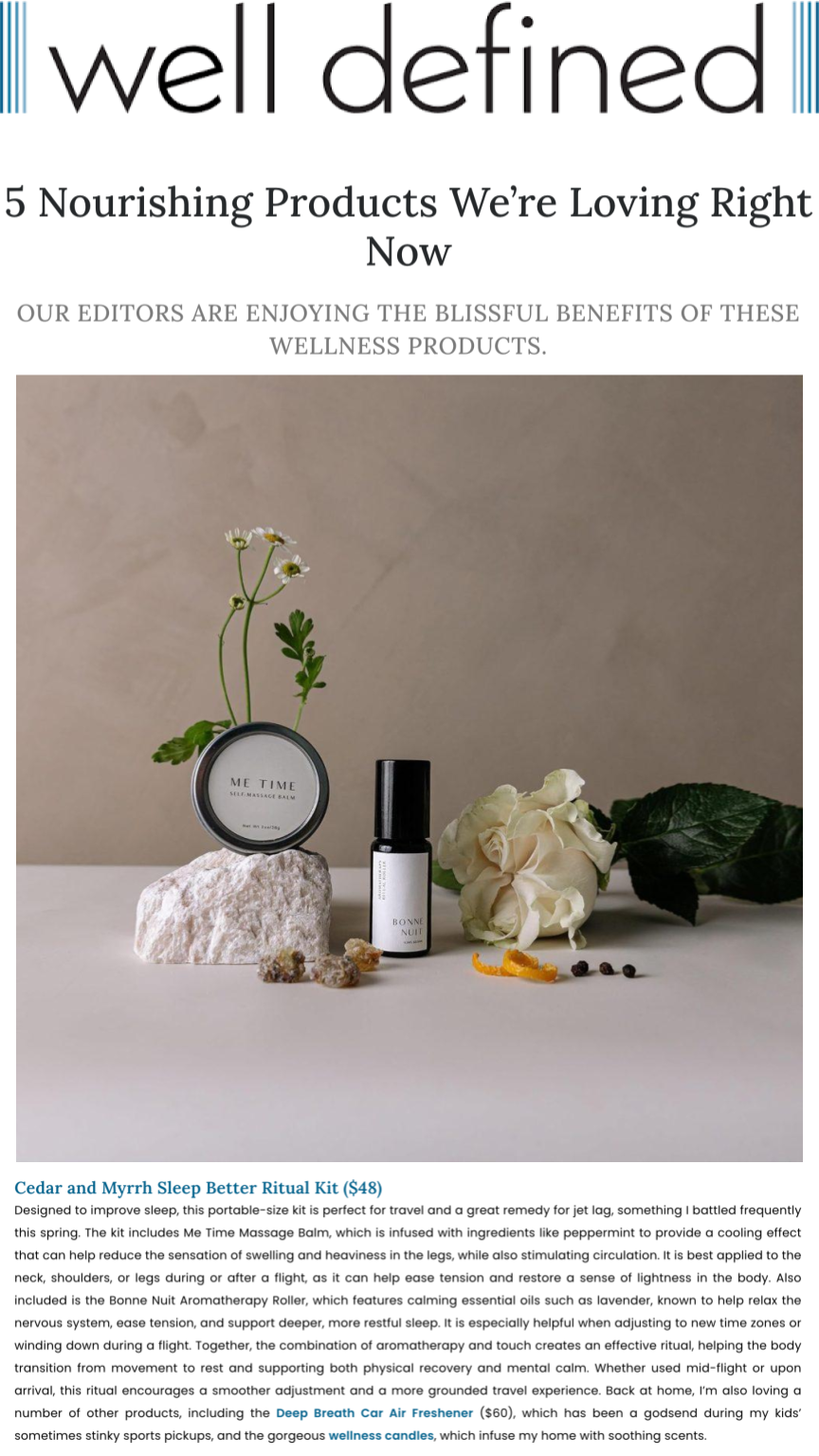 Cedar & Myrrh's spa-worthy products are featured on Well Defined