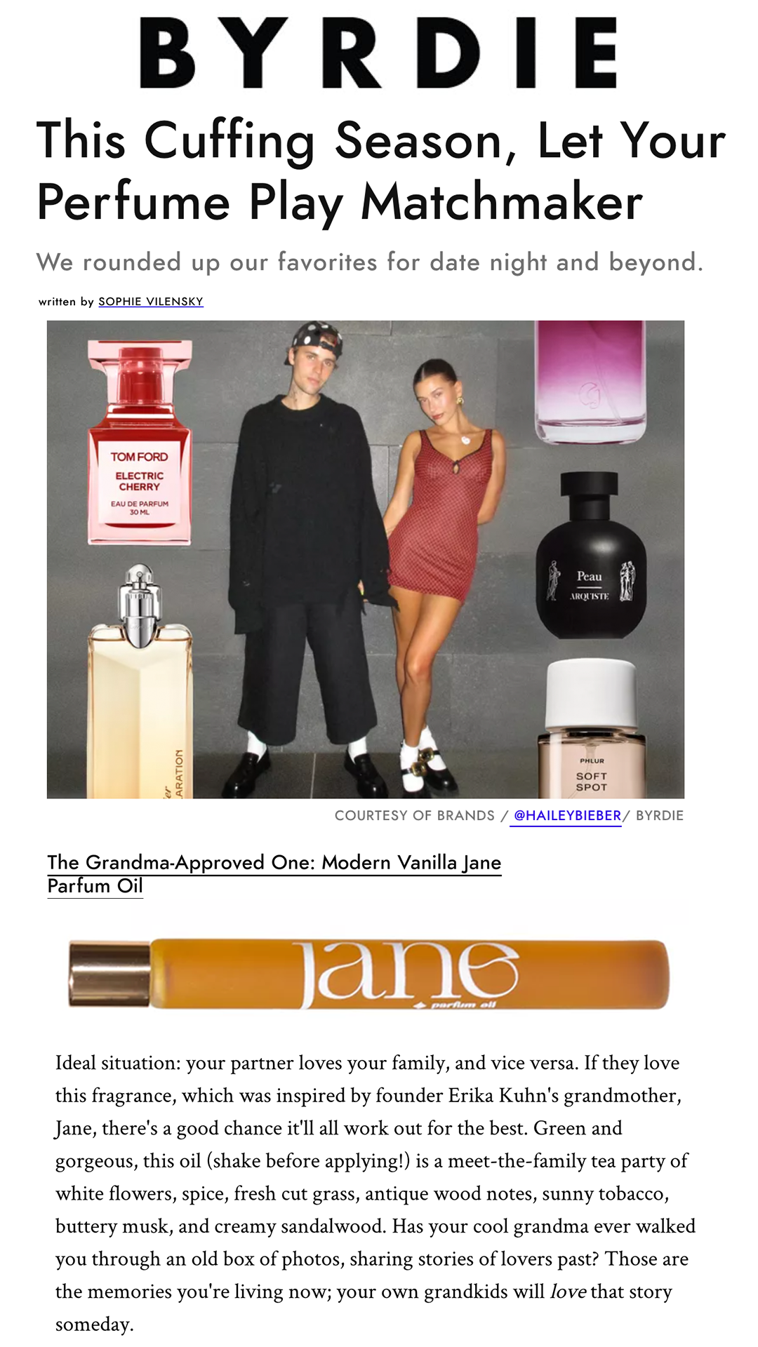 Jane Parfum Oil is named one of the best grandma-approved fragrances for date night