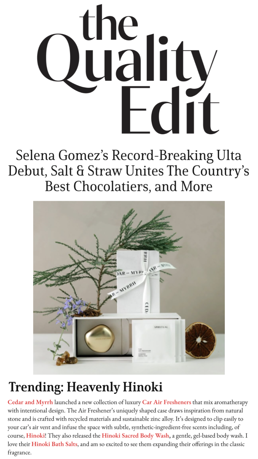 Cedar & Myrrh's new launches are featured in The Quality Edit's Launch Digest