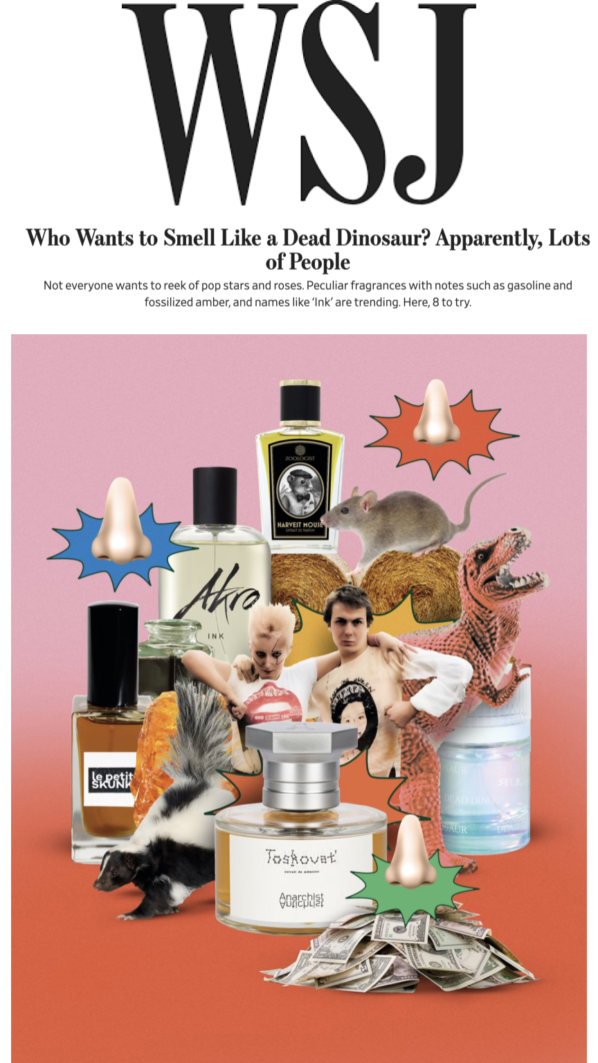 Weird fragrance notes are trending and Le Petit Skunk's Fossilized Amber is highlighted in the story