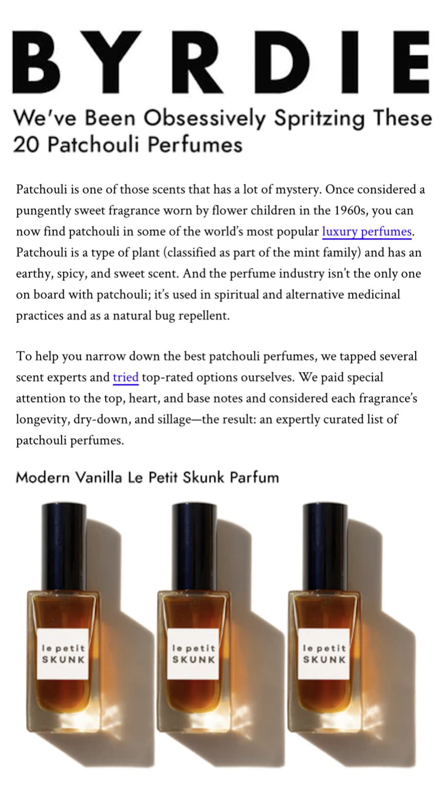 Byrdie names Le Petit Skunk a top patchouli perfume