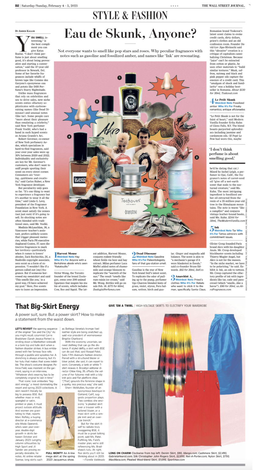 Eau de skunk anyone? Le Petit Skunk is featured on the front page of WSJ's Off Duty Section