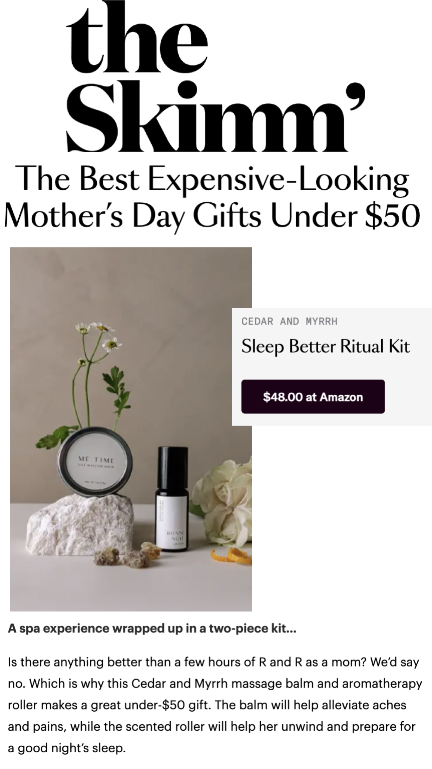 Cedar & Myrrh's Sleep Better Ritual Kit is named this year's top Mother's Day gift