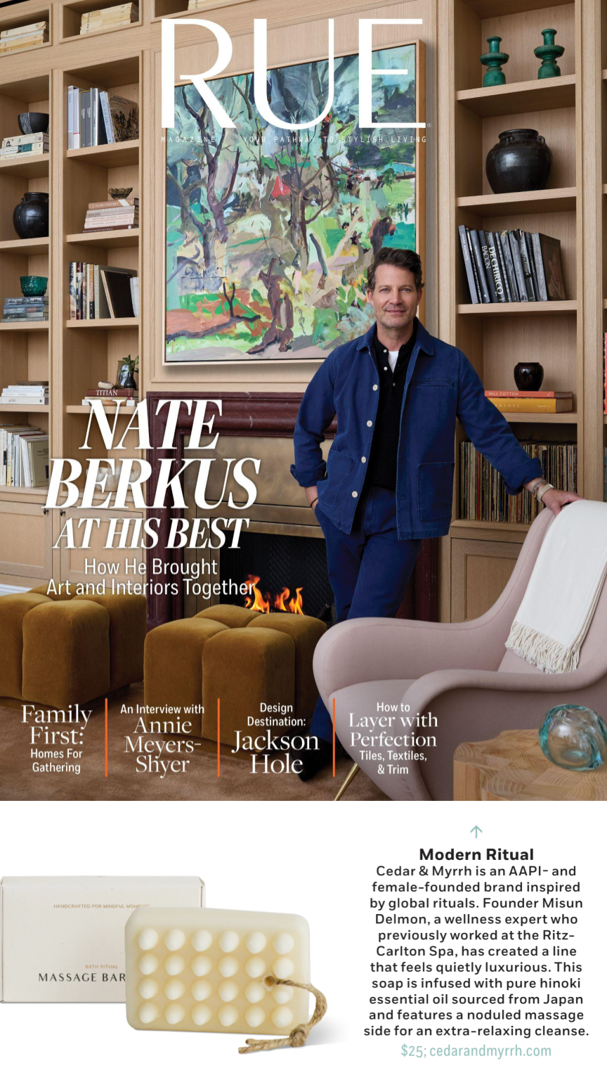 Rue Magazine features Cedar & Myrrh's bestselling Palo Santo Massage Soap Bar